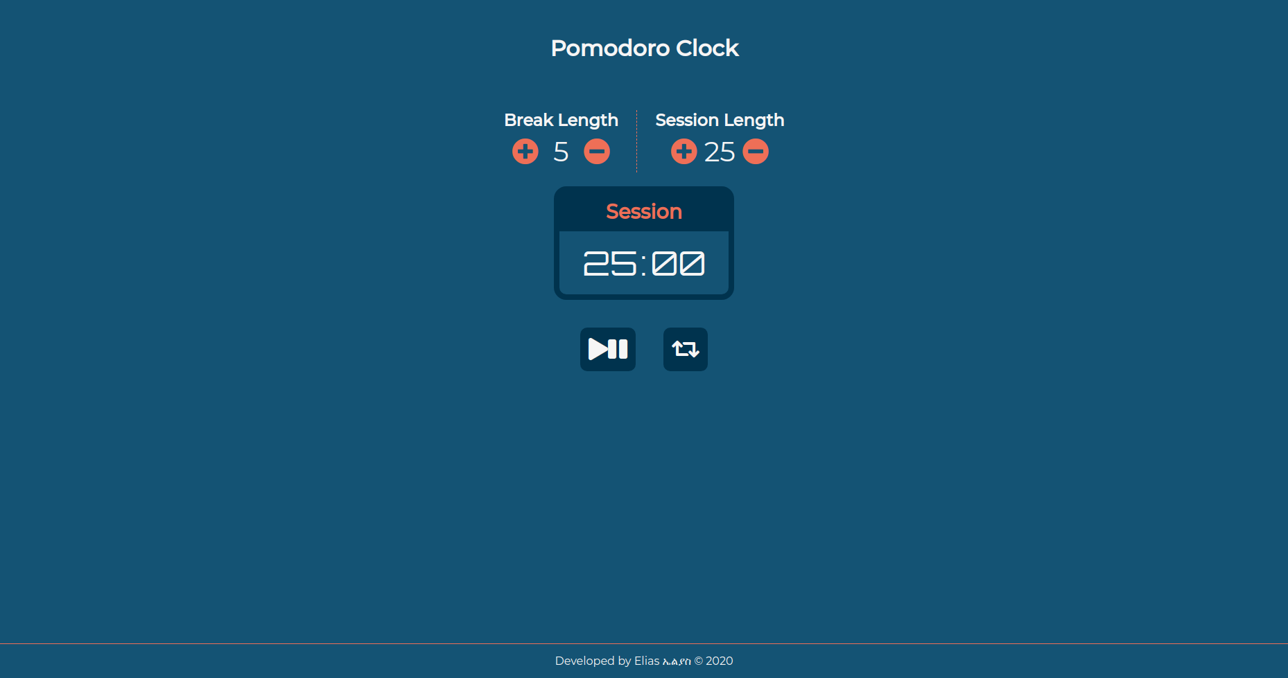 pomodoro clock project site screen shot